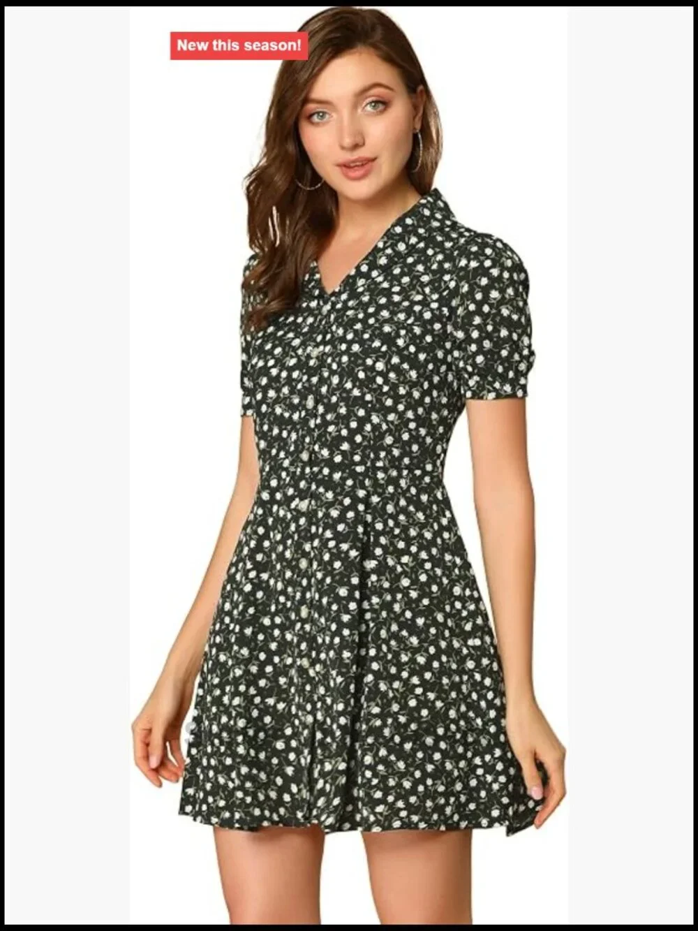 Allegra K Women's Floral Shirt Dress V Neck Short Sleeve Button Down Summer Mini
